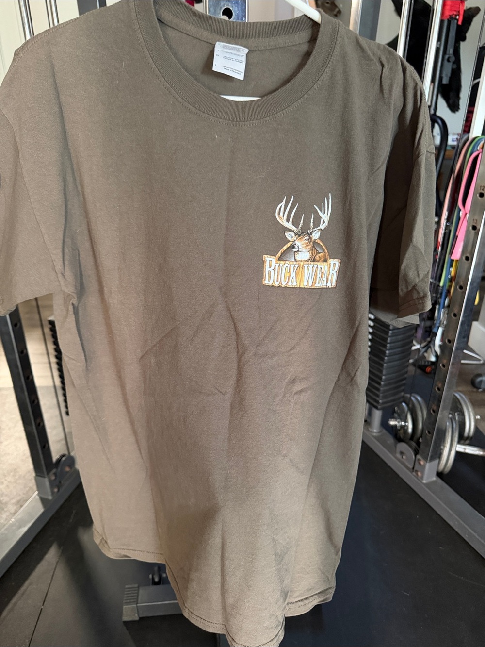 Gildan Brown Short Sleeve Tee with Buck Wear Chest Logo